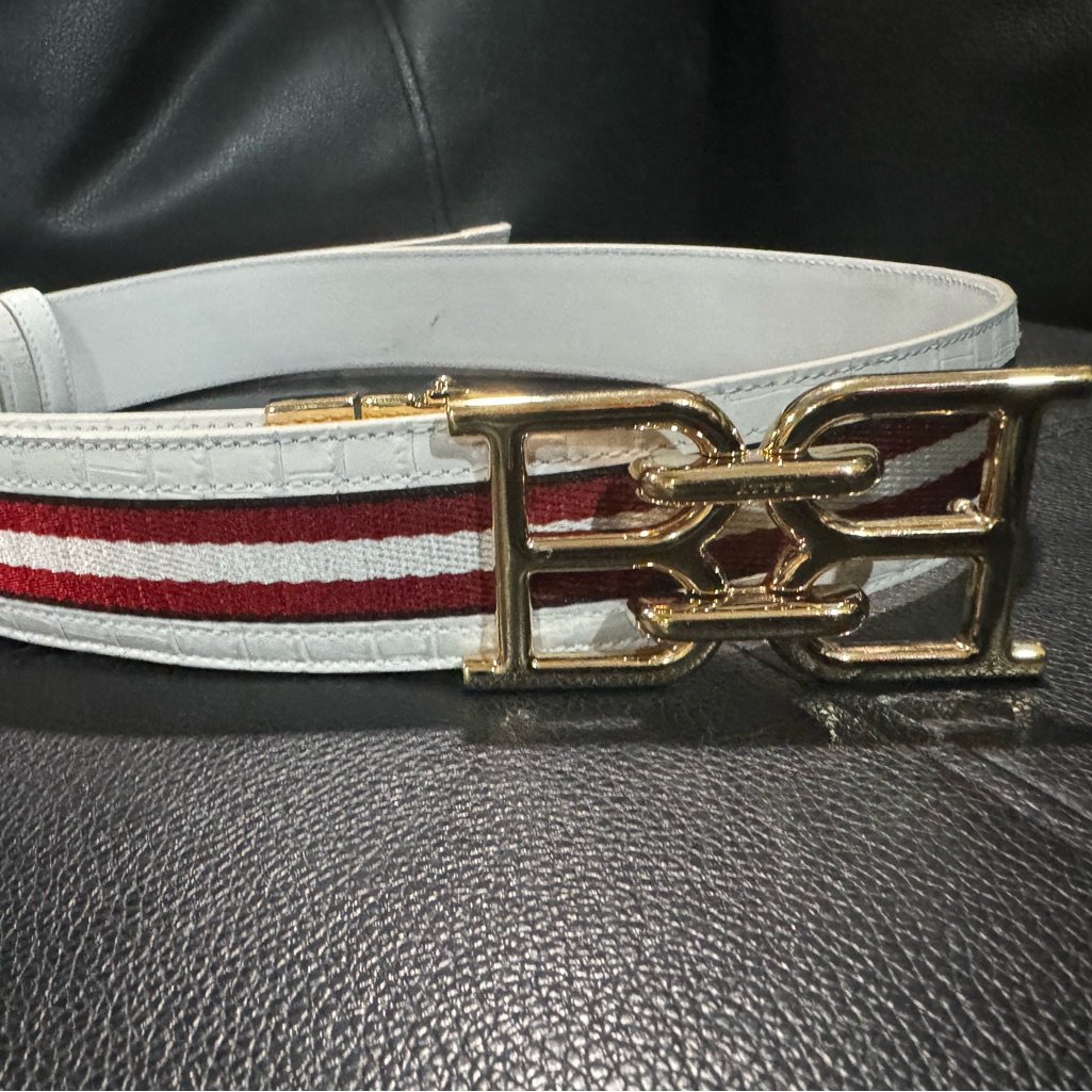 Mens Designer Bally Belt - White